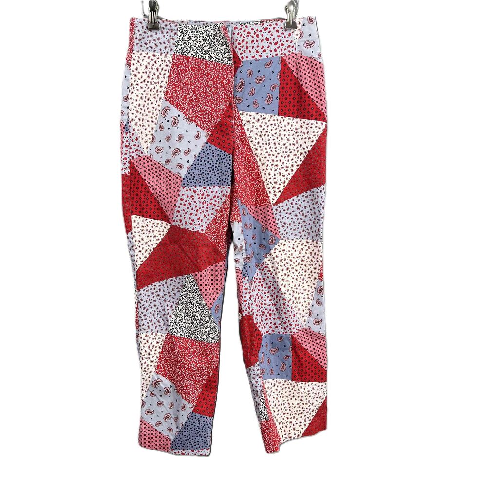 Monki Patchwork Pants Red Blue Slim Fit‎ Cottage Craft Boho Size 42 (EU) 10 (US)
